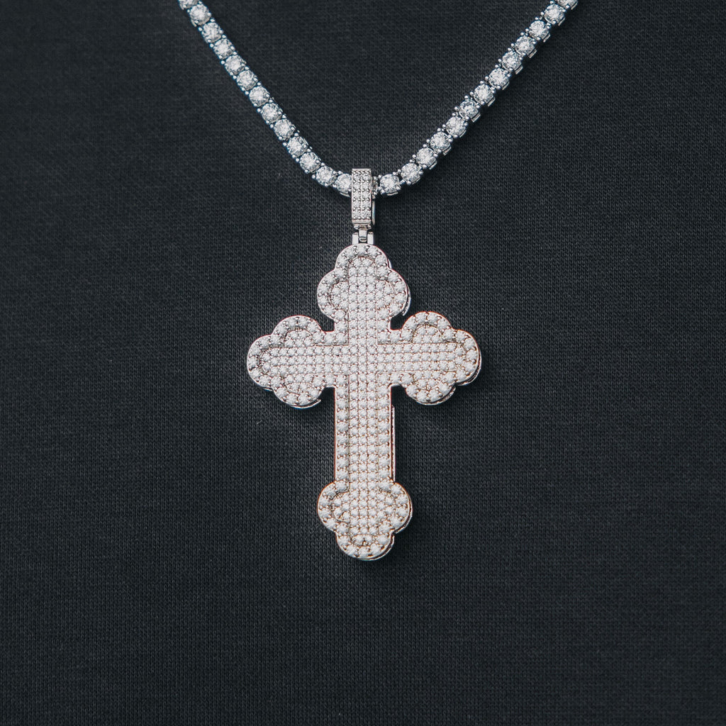 Moissanite Orthodox Cross White Gold Pendant