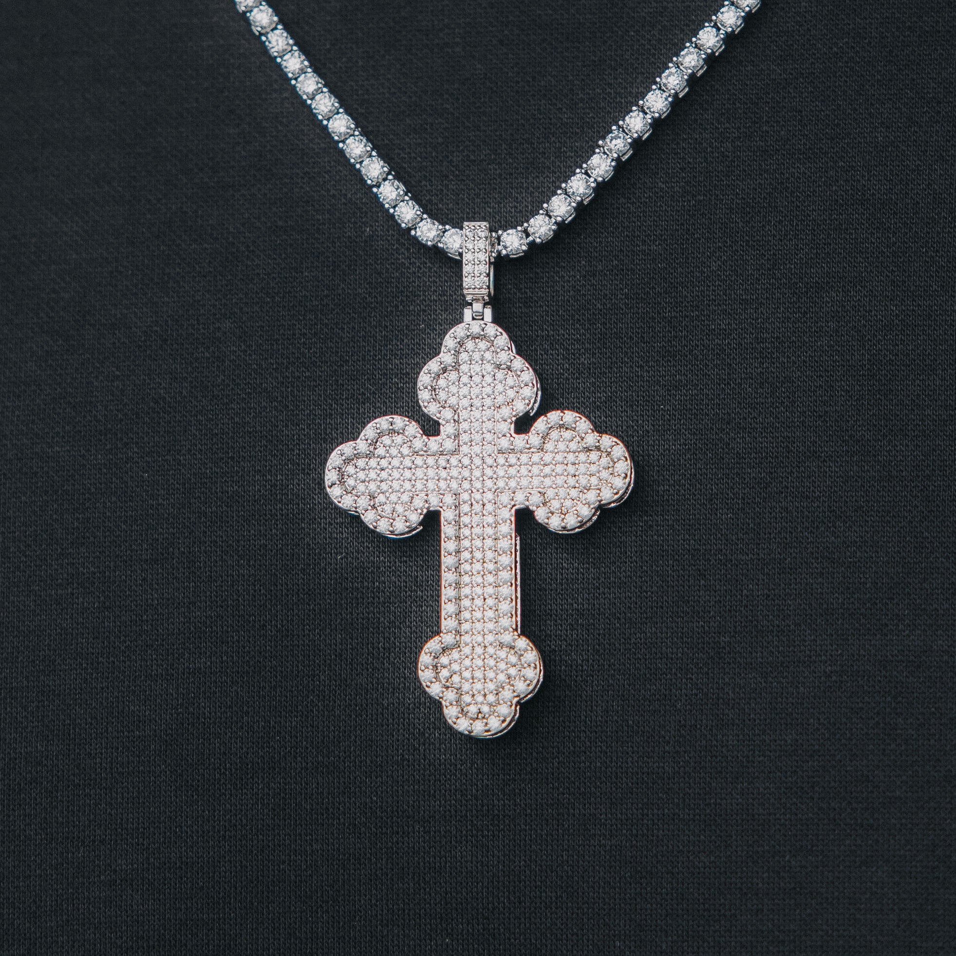 Moissanite Orthodox Cross White Gold Pendant