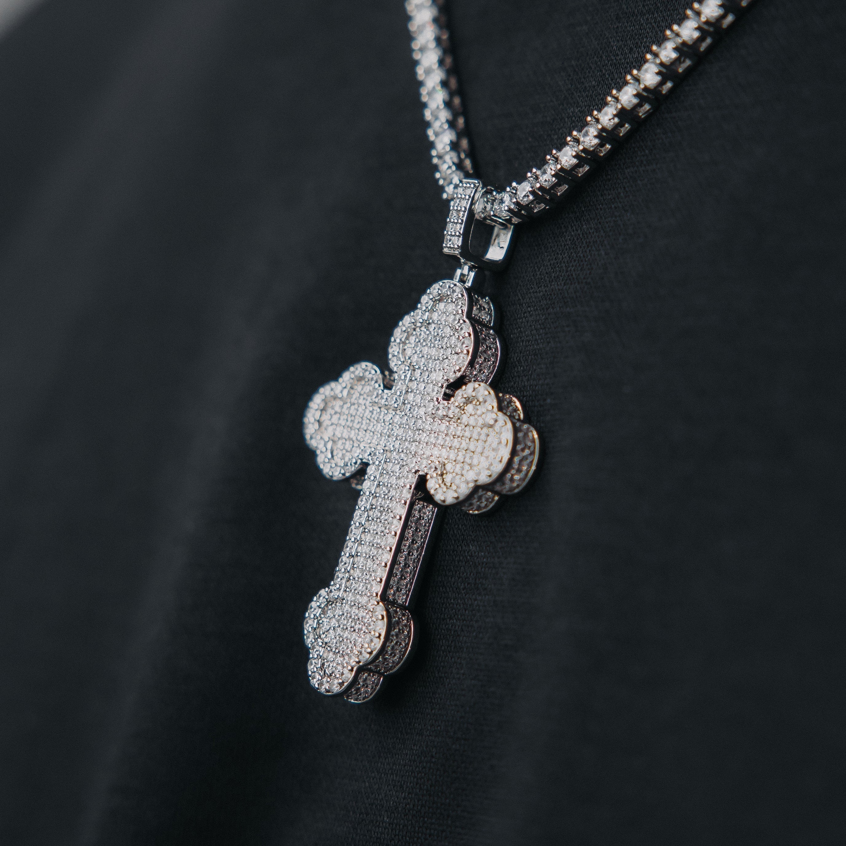 Moissanite Orthodox Cross White Gold Pendant