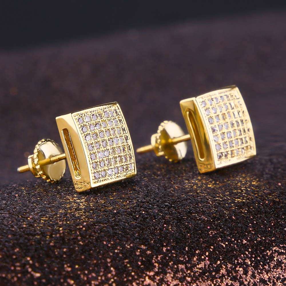 S925 Moissanite Square Diamond Stud Earrings for Men