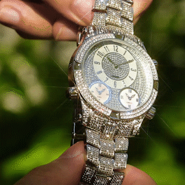 Iced Arabic Numerals Dress Watch - 43mm White Gold