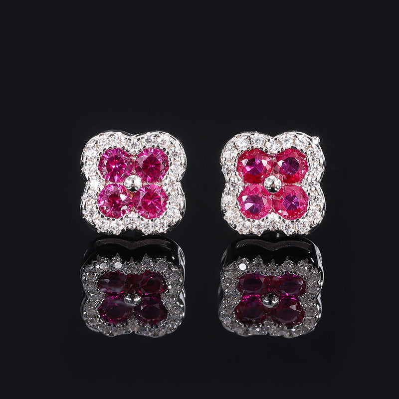Moissanite Floral Colored Gemstone Earrings