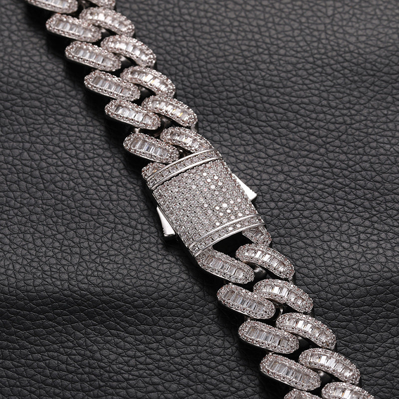 16mm Moissanite Square Round Diamond Baguette Cuban Chain