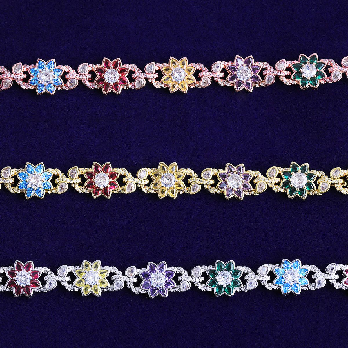 Hip-Hop Colored Flower Leaf Necklace with Moissanite