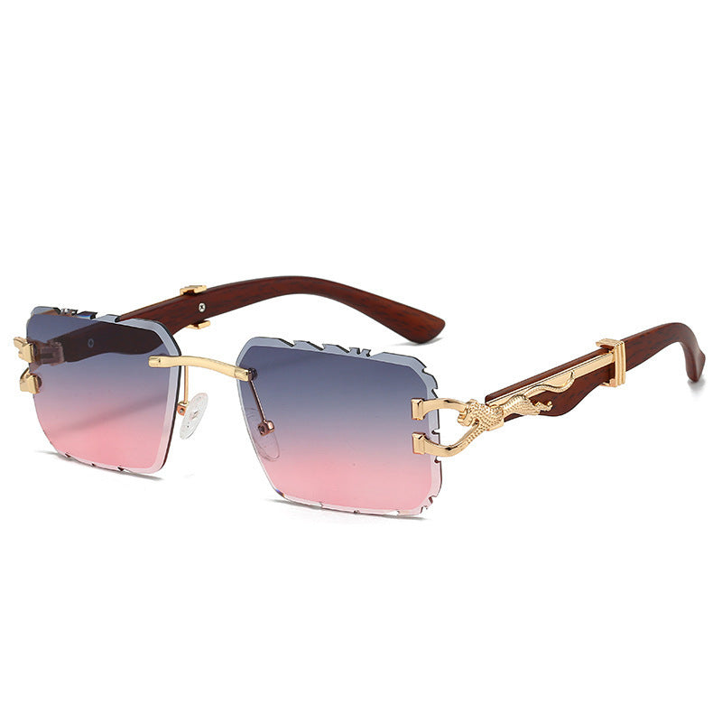 Square Sawtooth Rimless Leopard Sunglasses