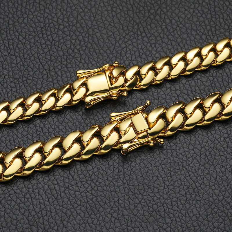 14/16/18/20mm Width 14K Gold Plated Glossy Large Cuban Chain