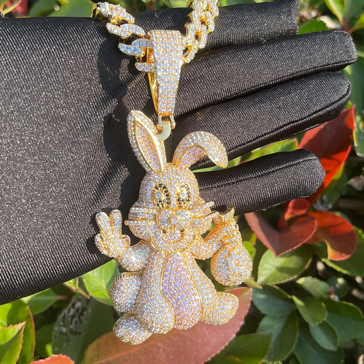 Moissanite Hip Hop 3D Cartoon Animal Rabbit Pendant