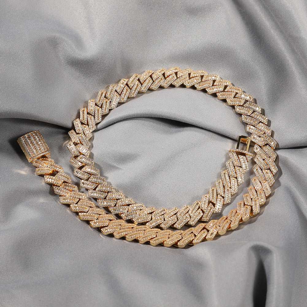 12mm Prong Baguette Cuban Chain - 18K Gold Plated