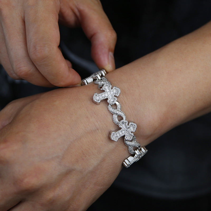 15mm Moissanite Cross Infinity Link Bracelet