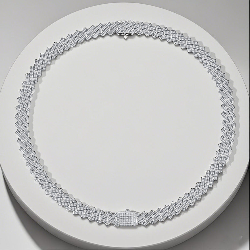 Kalung Rantai Pria Hip-hop S925 Perak Moissanite Rhombus Cuban, Aksesoris Mode Mewah