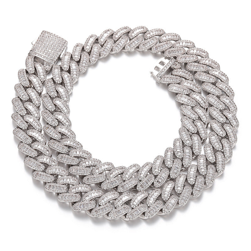 16mm Moissanite Square Round Diamond Baguette Cuban Chain