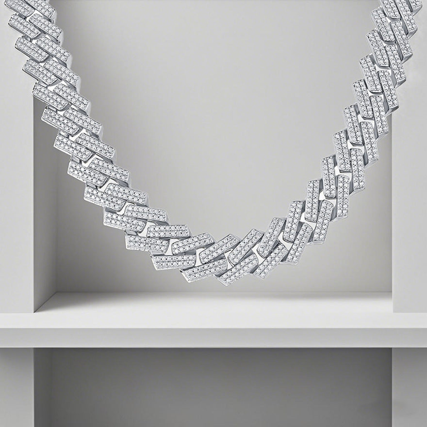 Kalung Rantai Pria Hip-hop S925 Perak Moissanite Rhombus Cuban, Aksesoris Mode Mewah