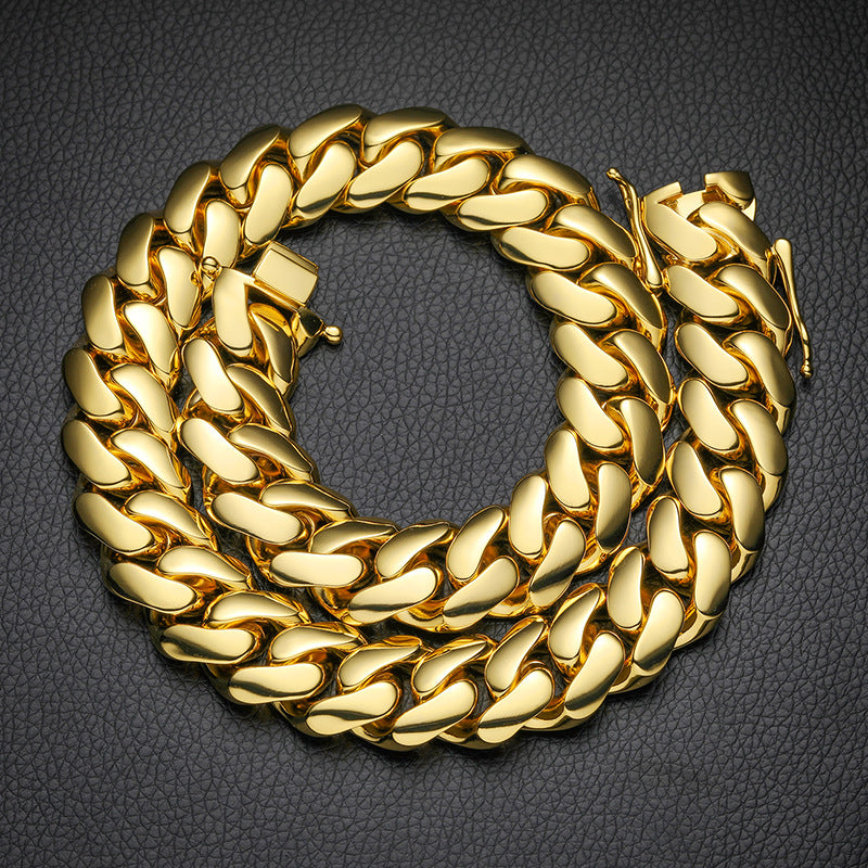 14/16/18/20mm Width 14K Gold Plated Glossy Large Cuban Chain