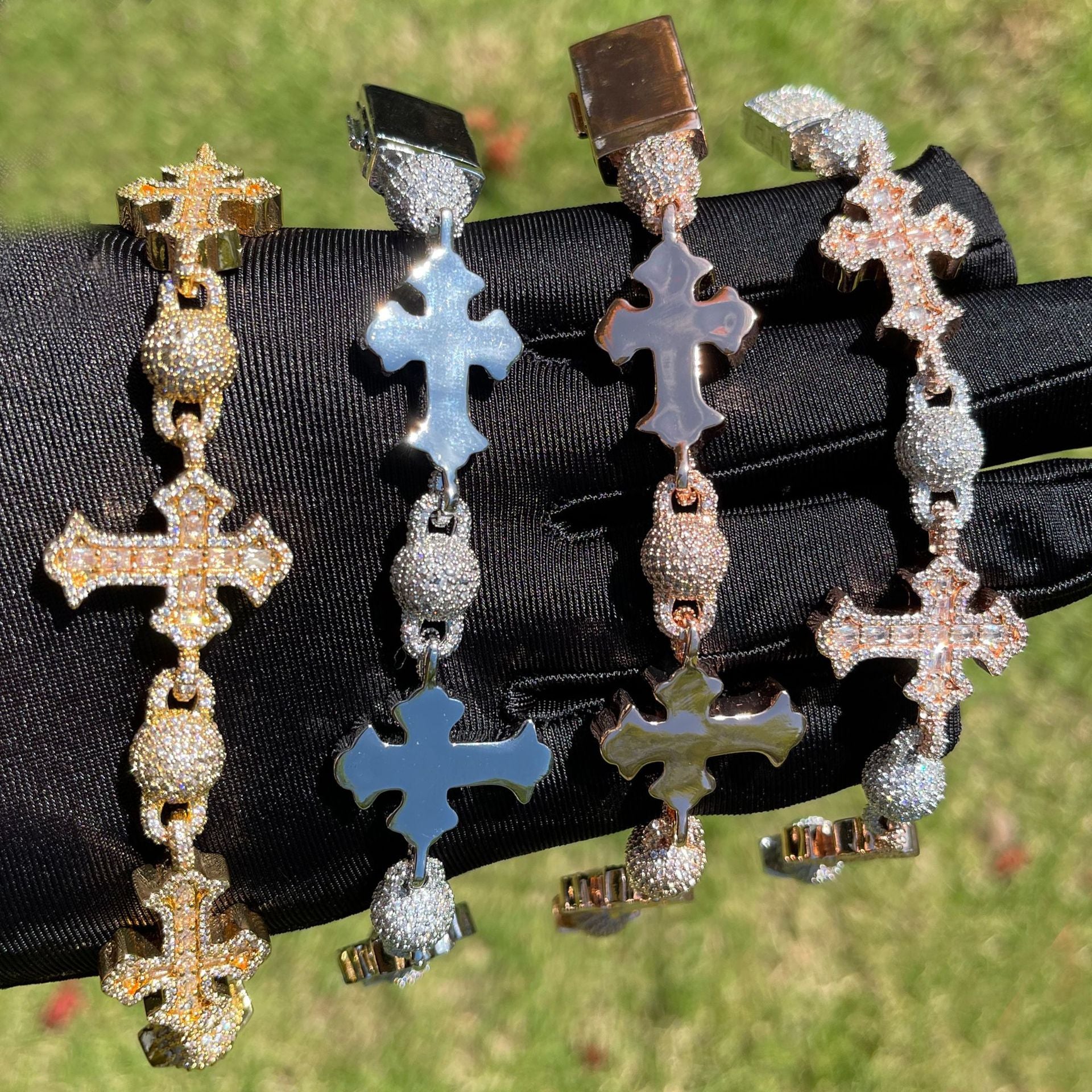 Hip-Hop Cross Bracelet with Moissanite Beads