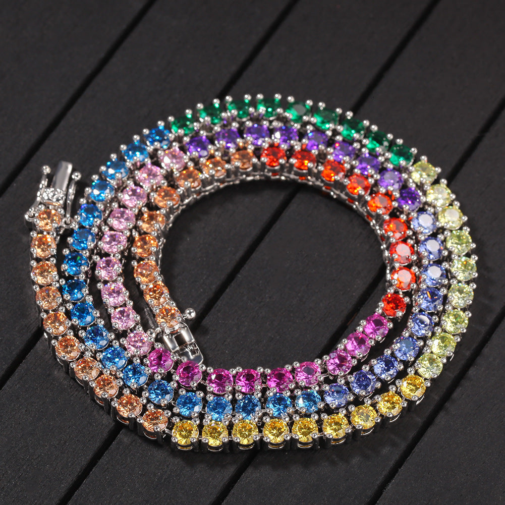 Hip Hop Trend Colored Zircon Tennis Chain