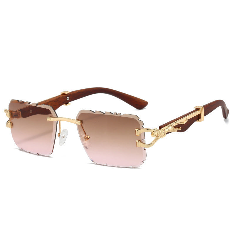 Square Sawtooth Rimless Leopard Sunglasses