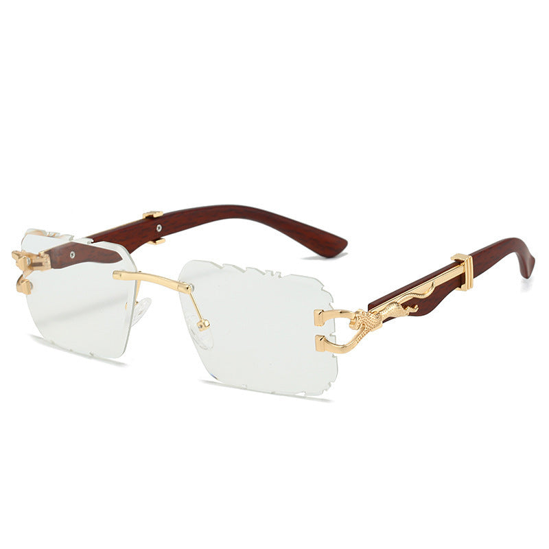Square Sawtooth Rimless Leopard Sunglasses