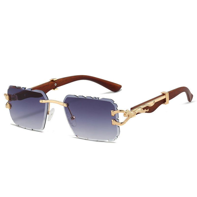 Square Sawtooth Rimless Leopard Sunglasses