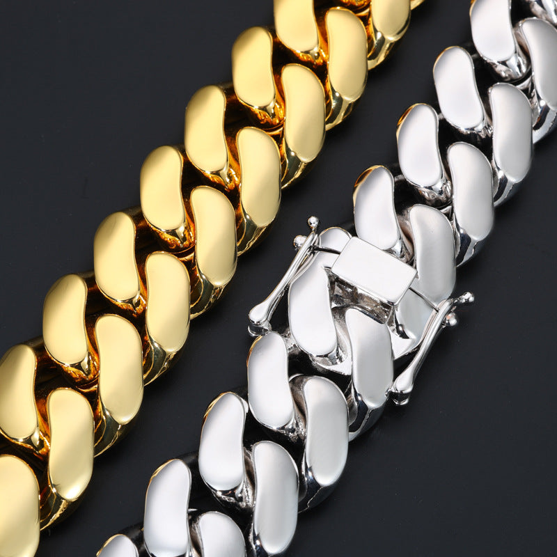 14/16/18/20mm Width 14K Gold Plated Glossy Large Cuban Chain
