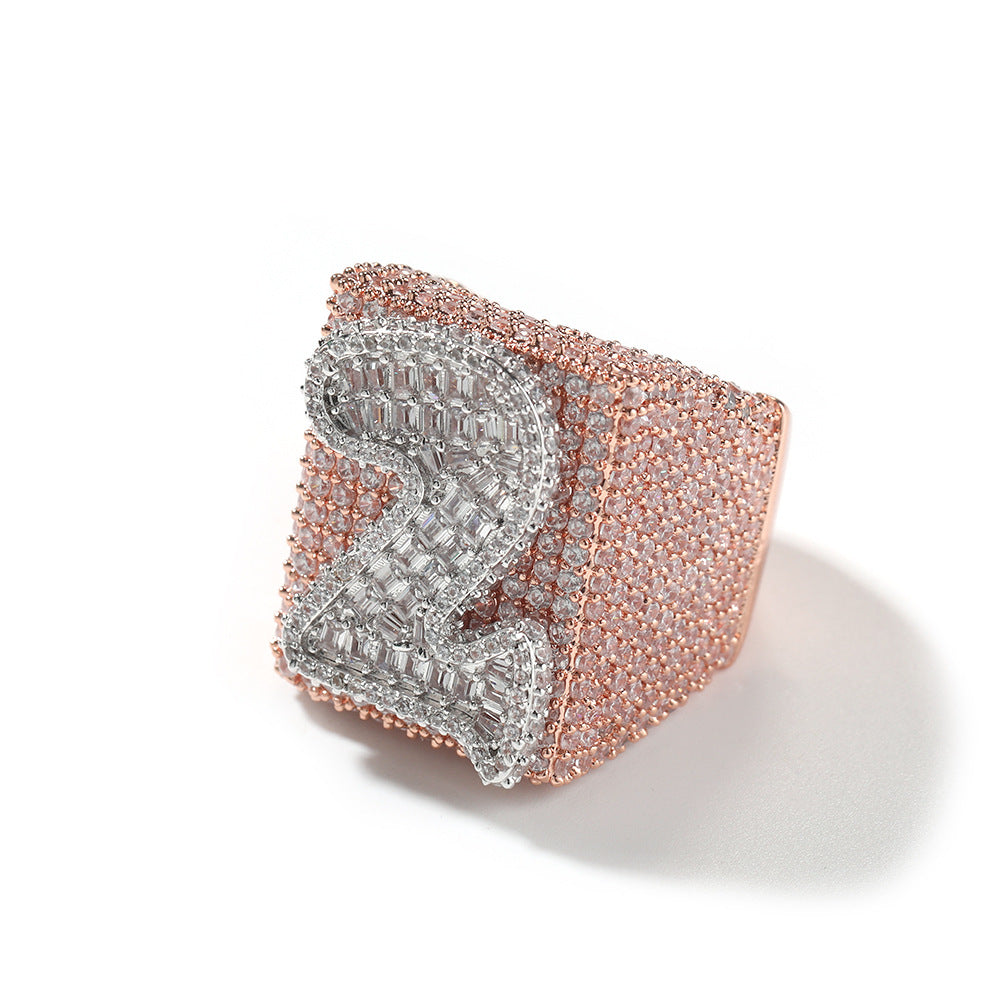 Two Tone Alphabet Digit Moissanite Custom Ring