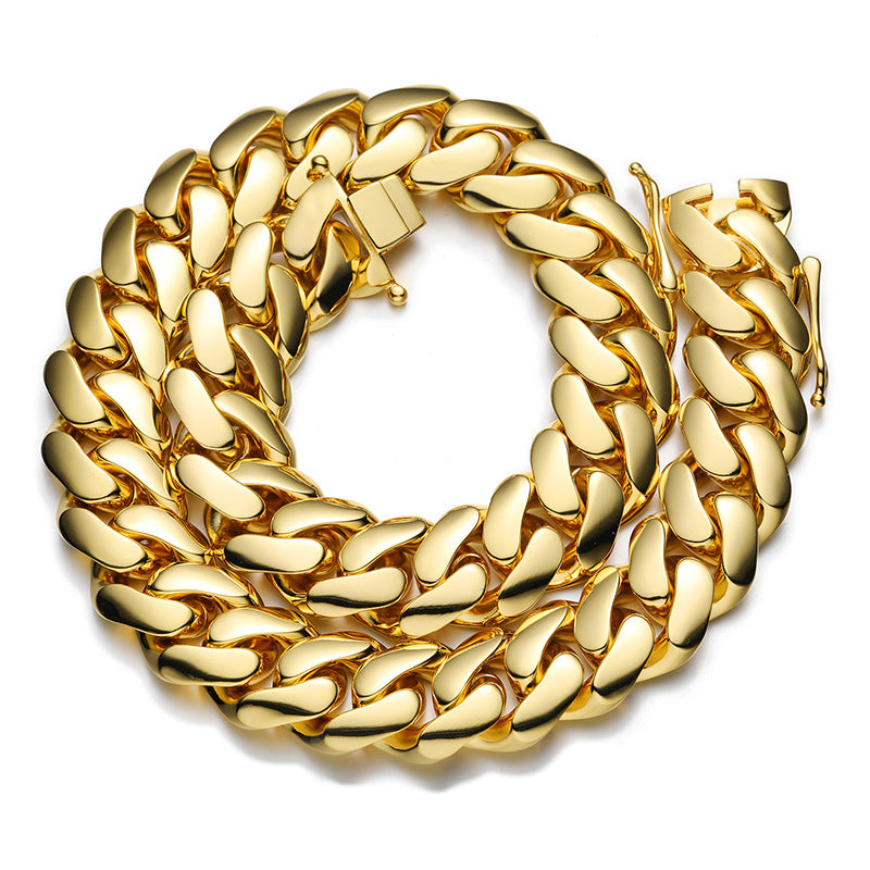 14/16/18/20mm Width 14K Gold Plated Glossy Large Cuban Chain