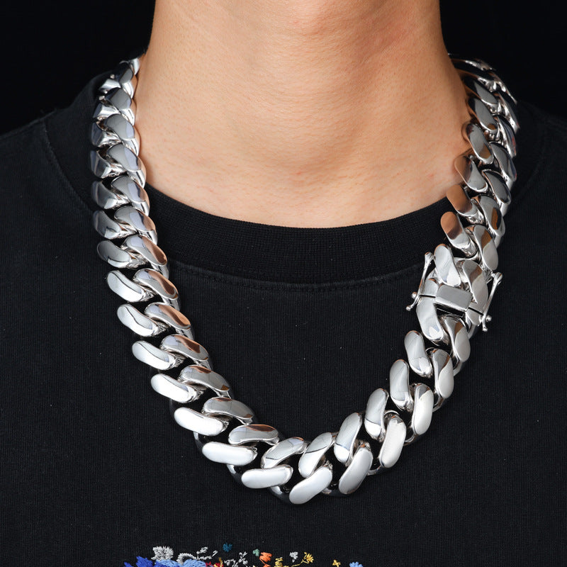 14/16/18/20mm Width 14K Gold Plated Glossy Large Cuban Chain