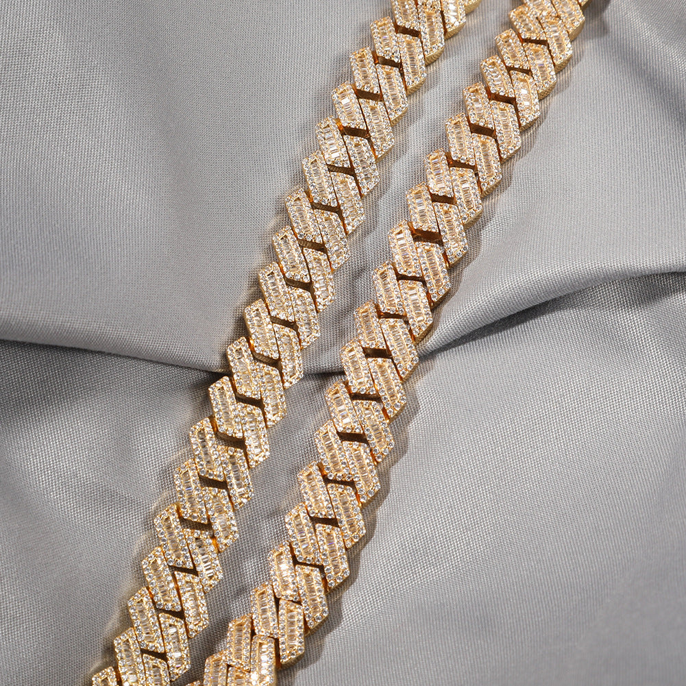 12mm Prong Baguette Cuban Chain - 18K Gold Plated