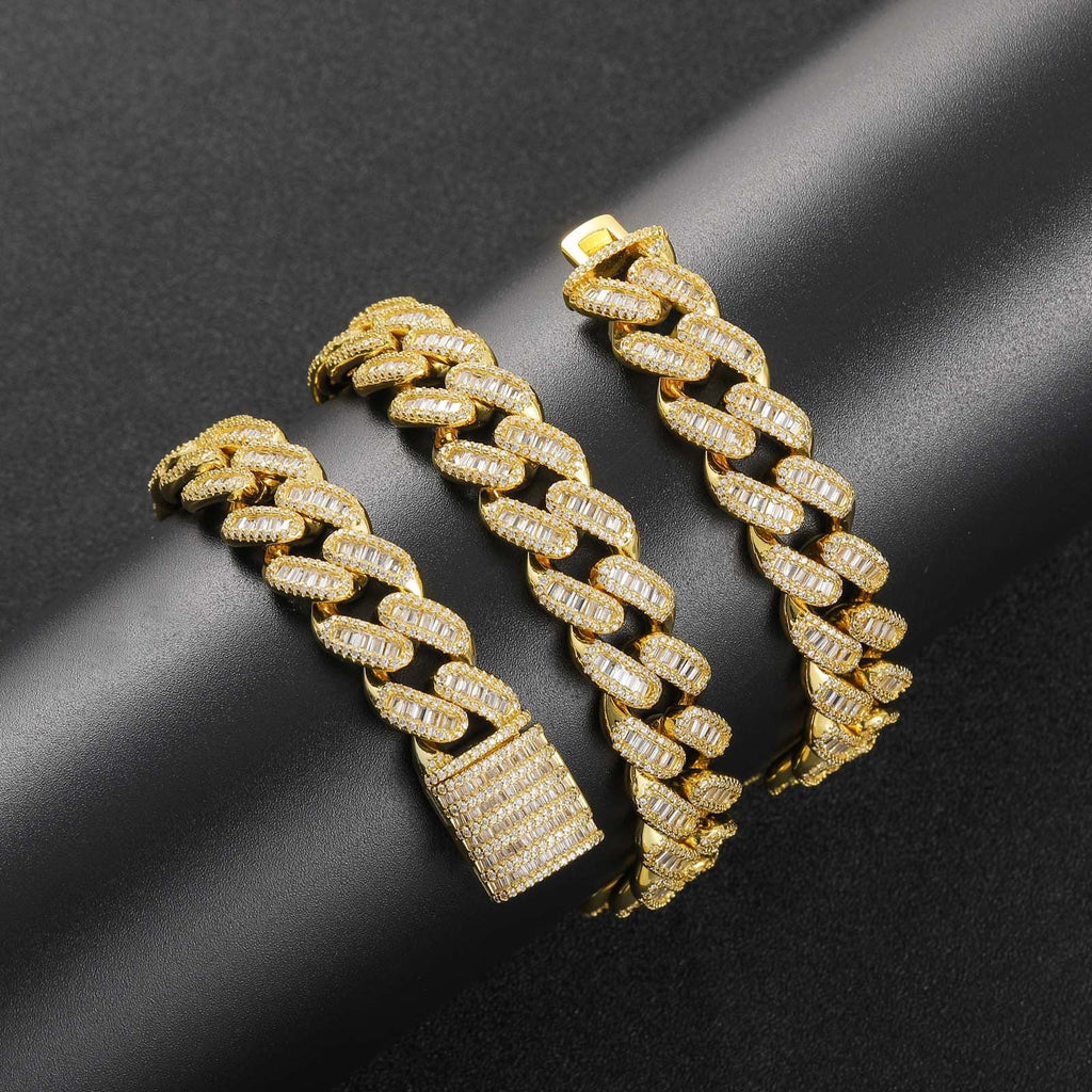 15mm Moissanite T Square Ice Out Diamond Cuban Chain