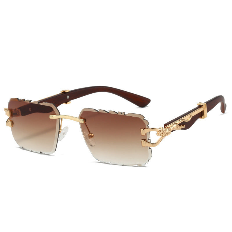 Square Sawtooth Rimless Leopard Sunglasses