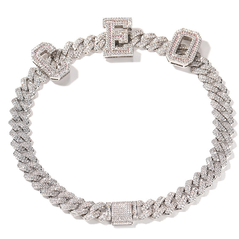 Moissanite Hip Hop Punk Custom Alphabet Cuban Bracelet