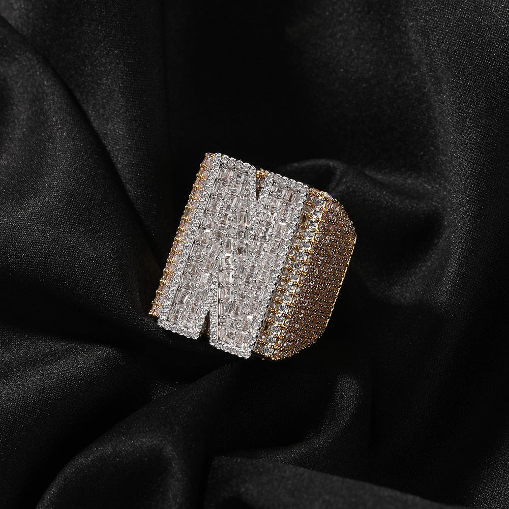 Two Tone Alphabet Digit Moissanite Custom Ring