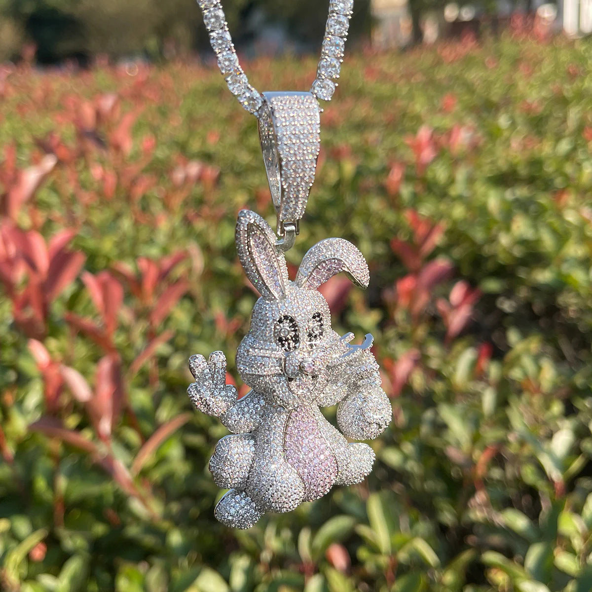 Moissanite Hip Hop 3D Cartoon Animal Rabbit Pendant
