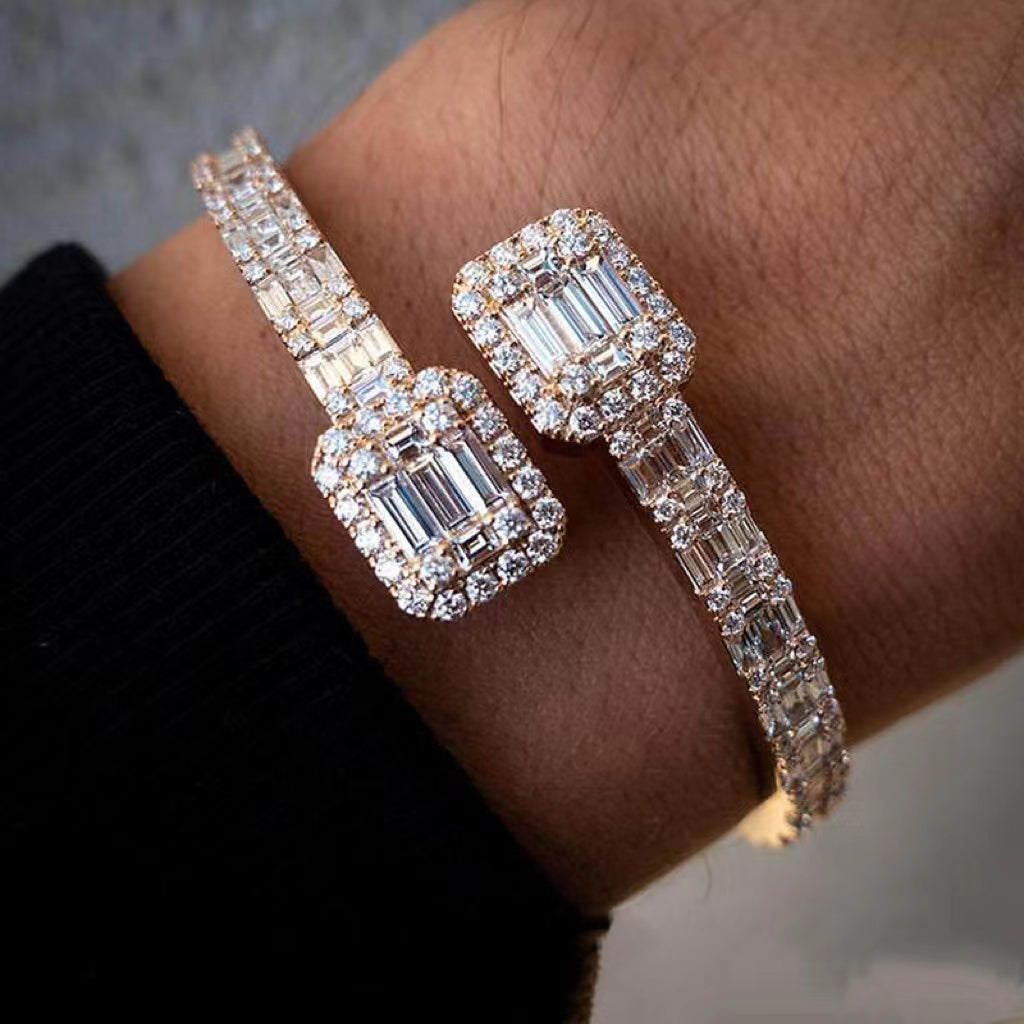 Moissanite Baguette Bangle Bracelet For Men