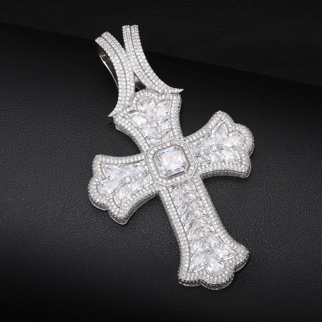 Regal Iced-Out Cross Pendant & Chain Set【A46】