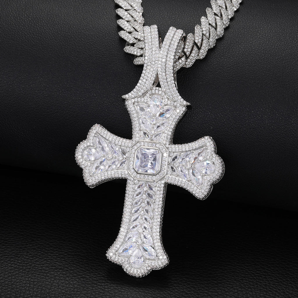 Regal Iced-Out Cross Pendant & Chain Set【A46】