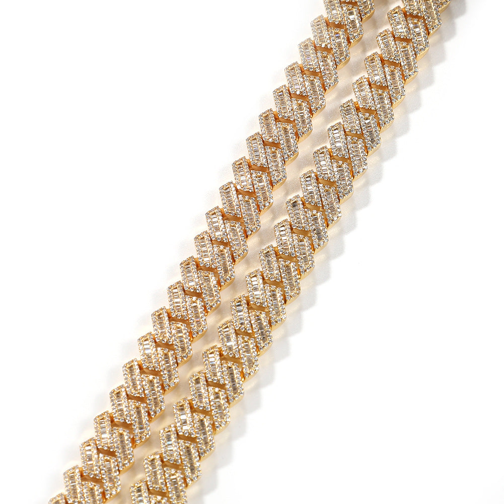 12mm Prong Baguette Cuban Chain - 18K Gold Plated