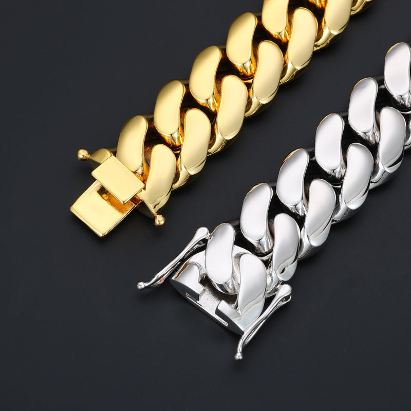 14/16/18/20mm Width 14K Gold Plated Glossy Large Cuban Chain