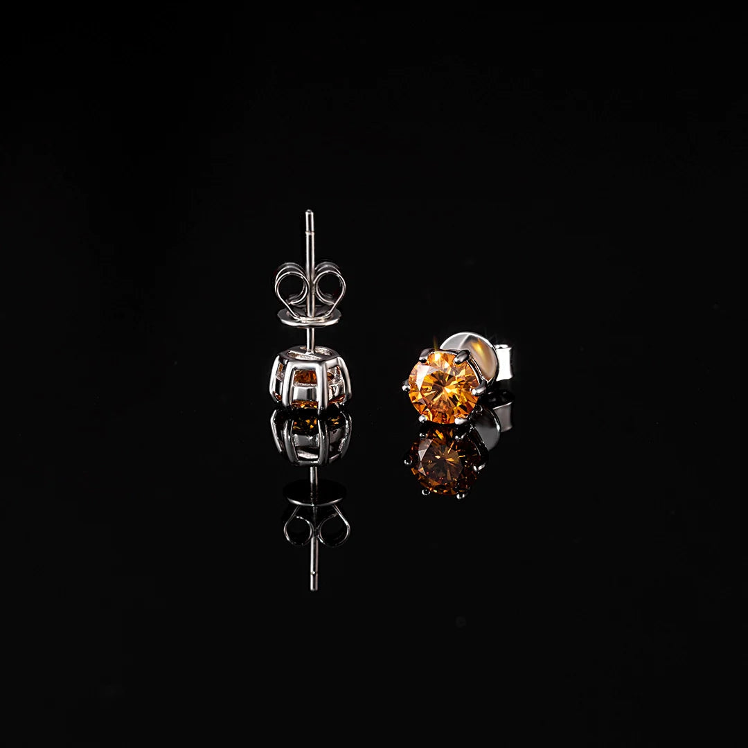 S925 & VVS Moissanite Certified Yellow Stud Earrings (Total 2 Carats )