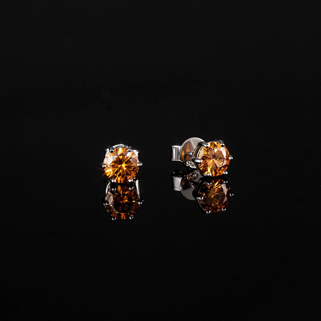 S925 & VVS Moissanite Certified Yellow Stud Earrings (Total 2 Carats )