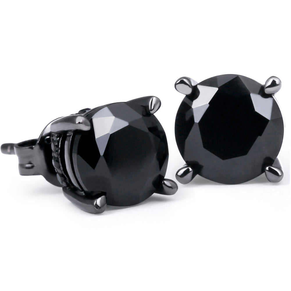 Round Black Diamond Stud Earrings for Men