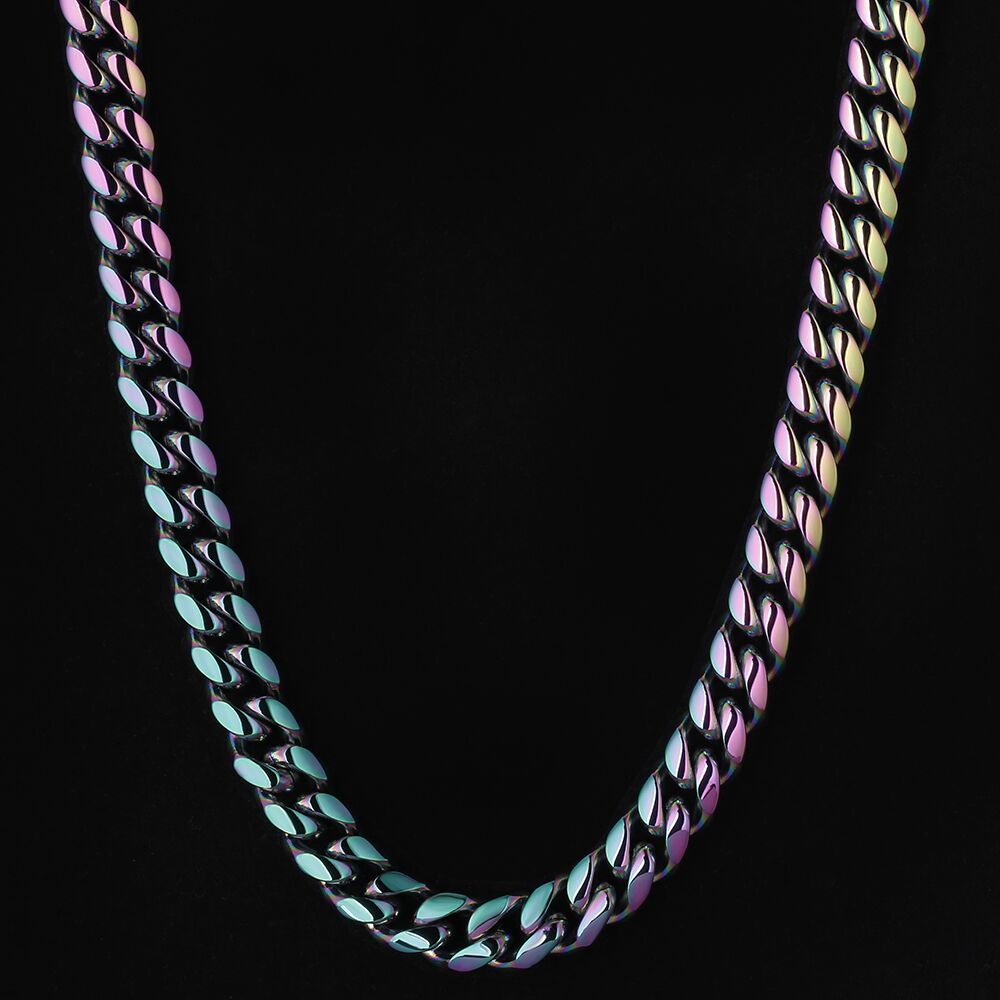 10mm Rainbow Miami Cuban Link Chain For Men's