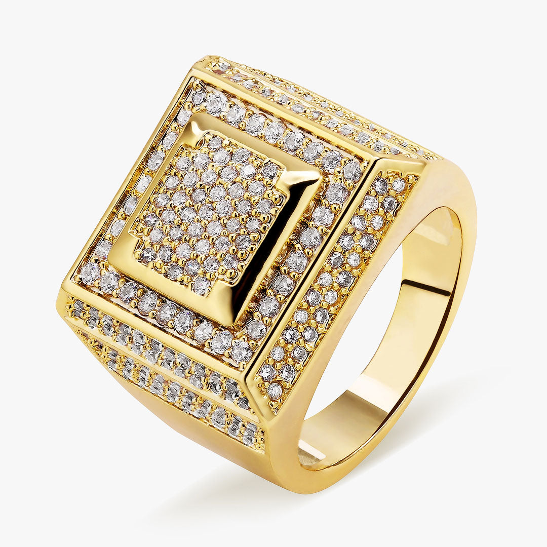 Moissanite Retro Cubist Mens Ring in 14K Gold