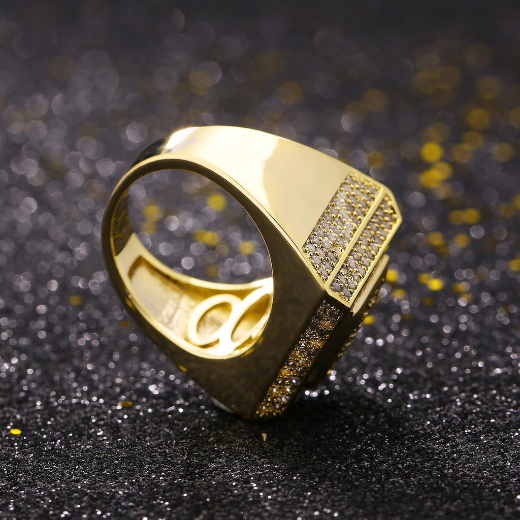 Moissanite Retro Cubist Mens Ring in 14K Gold