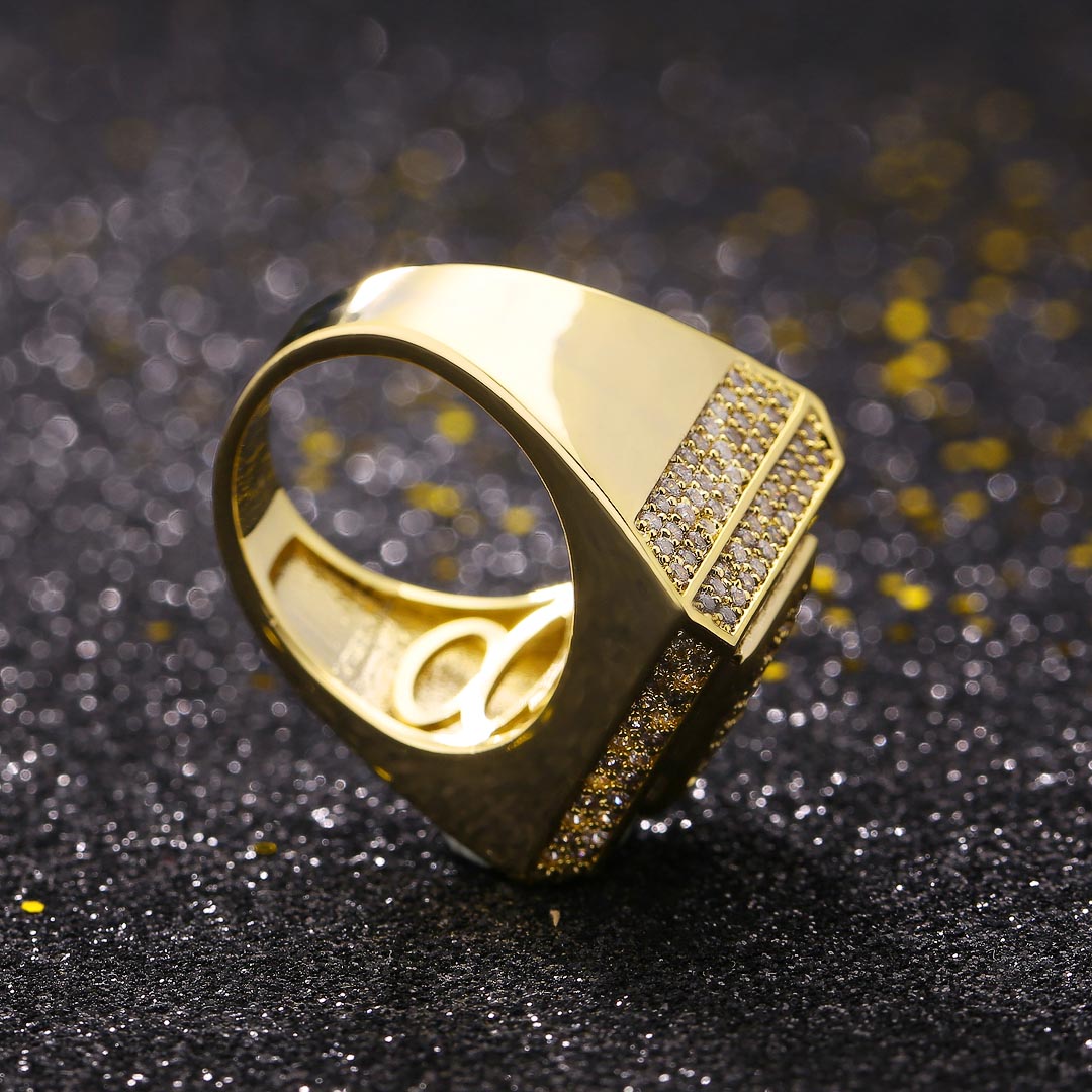 Moissanite Retro Cubist Mens Ring in 14K Gold