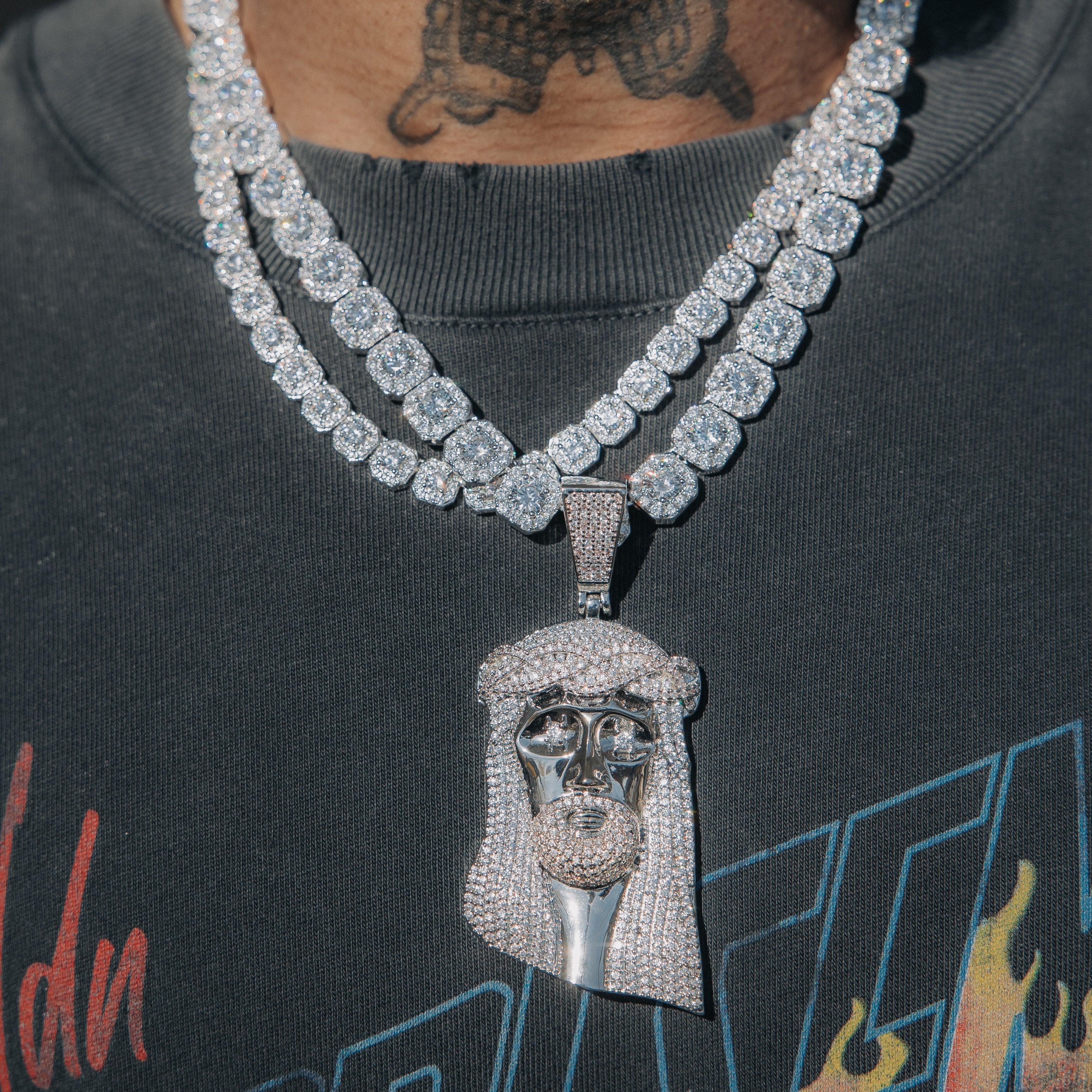 Big Jesus Piece Moissanite White Gold Pendant