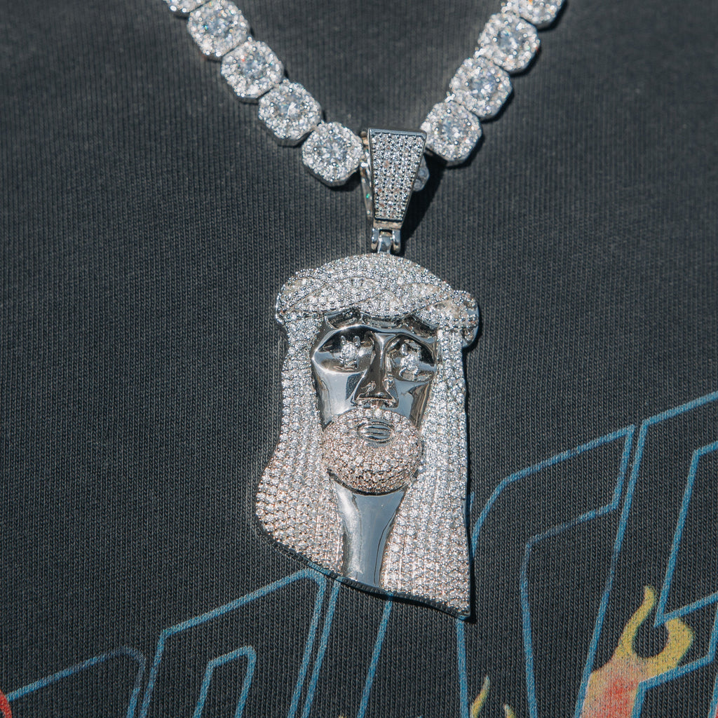 Big Jesus Piece Moissanite White Gold Pendant