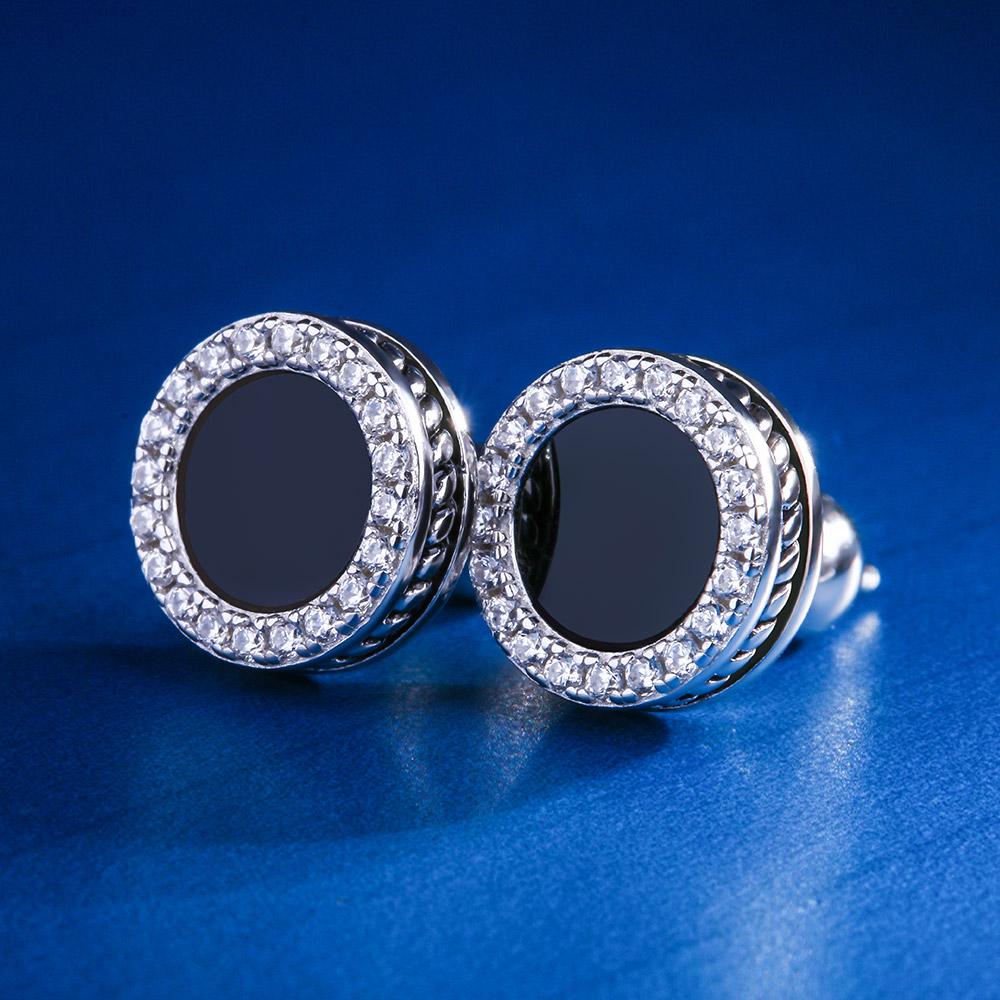 Iced Ring and Onyx Earrings Set White Gold Plated
