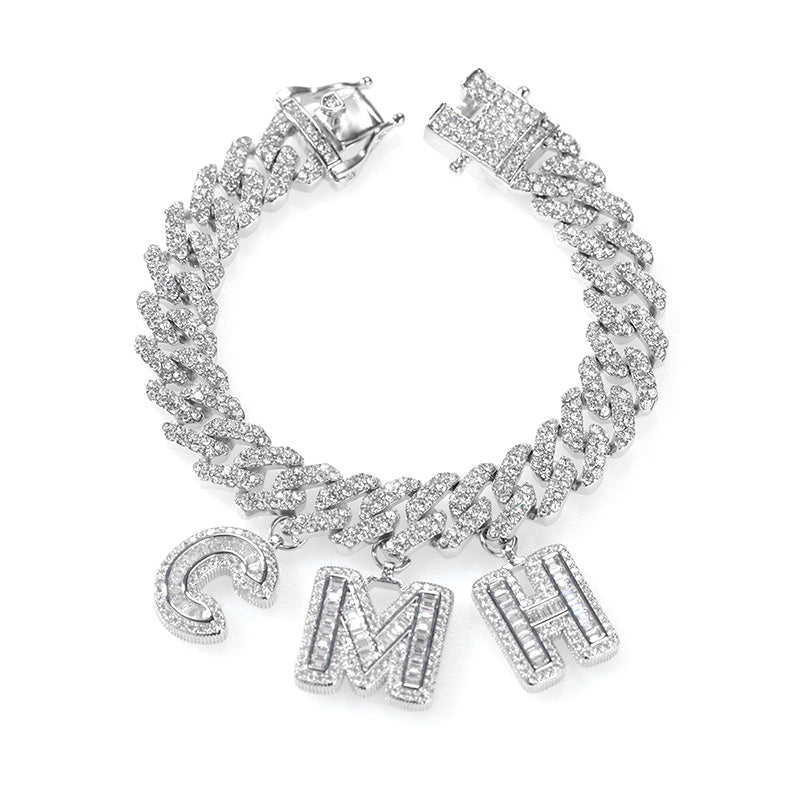 Custom | Baguette Cut "Custom Name" 12mm 8" Cuban Bracelet In Gold