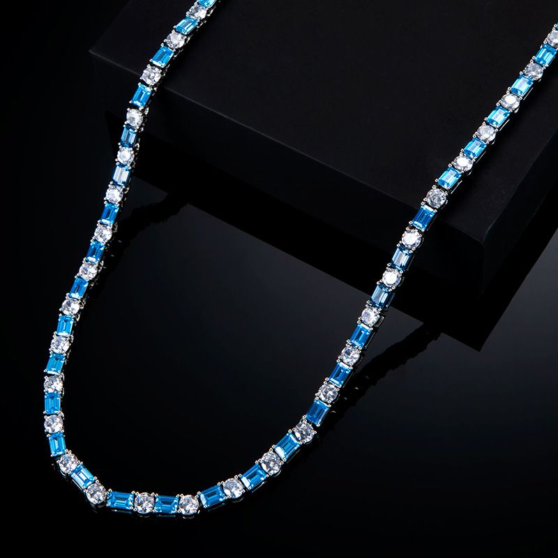 5mm Blue Baguette Cut Stone Tennis Chain in White Gold