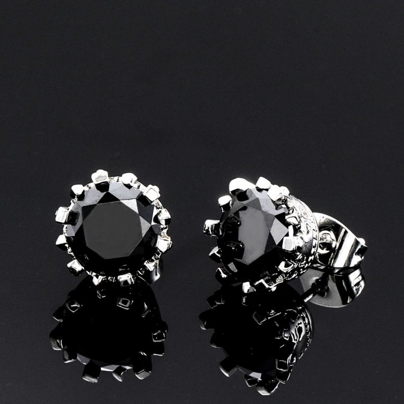 Crown Black Round Cut Moissanite Stud Earrings
